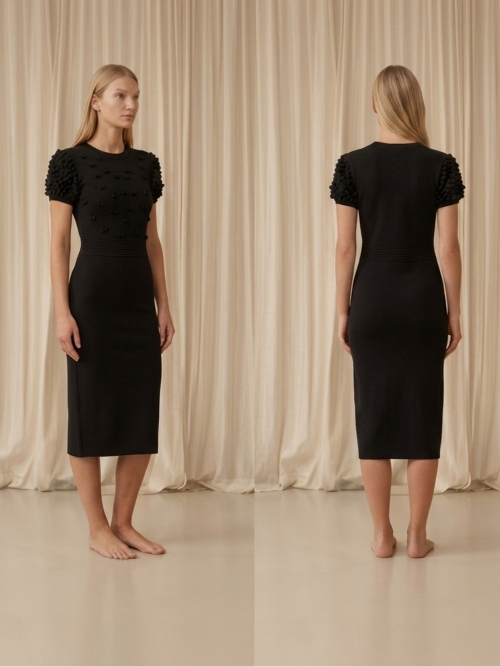 RED VALENTINO black short sleeve knee length dress